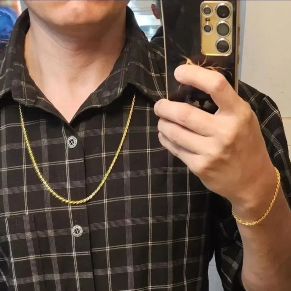 Mens Golden Two-piece Necklace and Bracelet Set